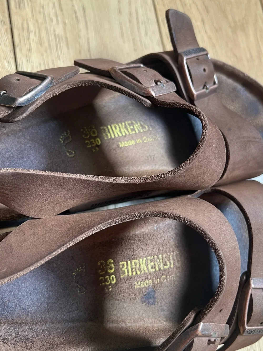 Birkenstock Brown Triple-Buckle Sandals ankle strap